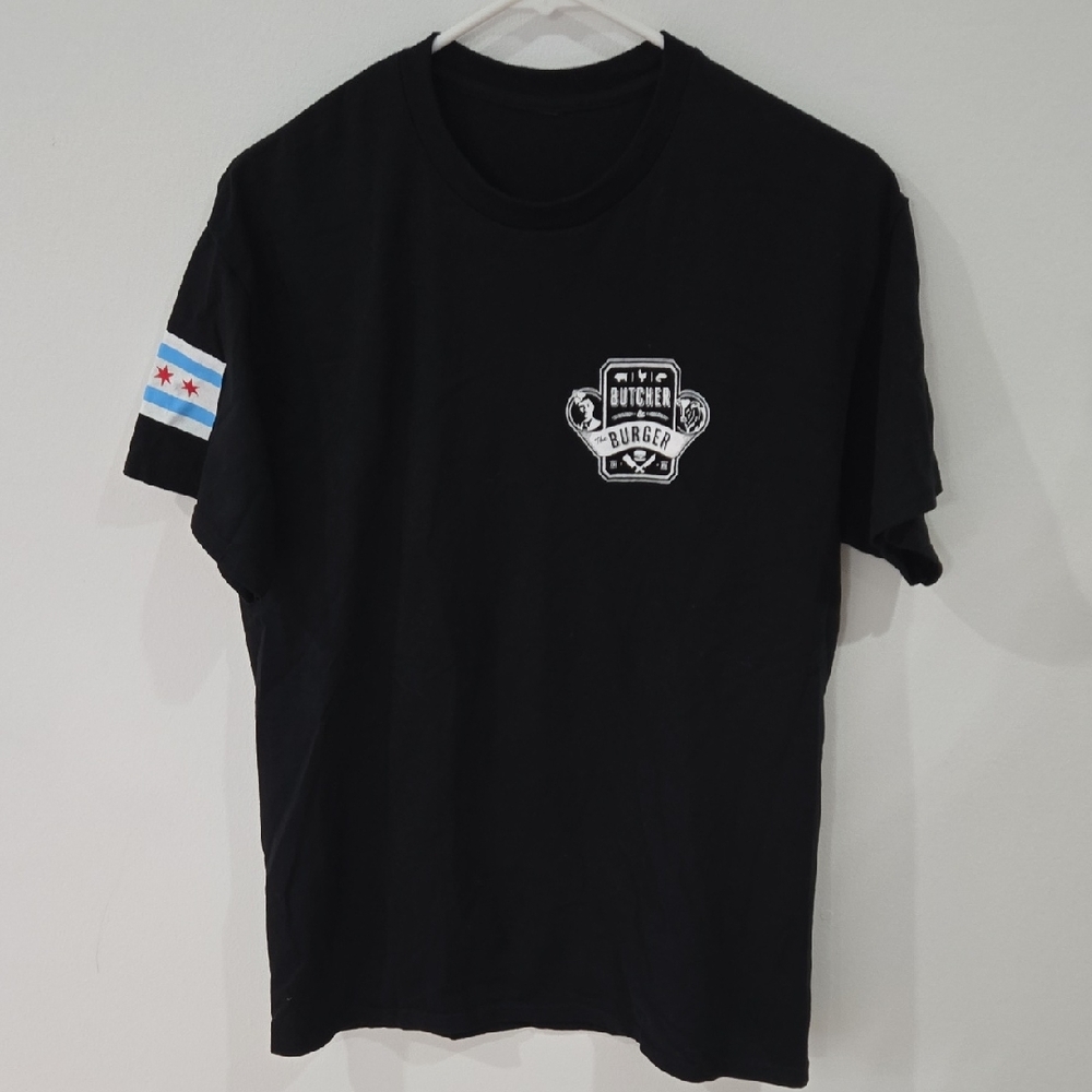 Sz Medium Womens Black Butcher & The Burger Graphic T-Shirt